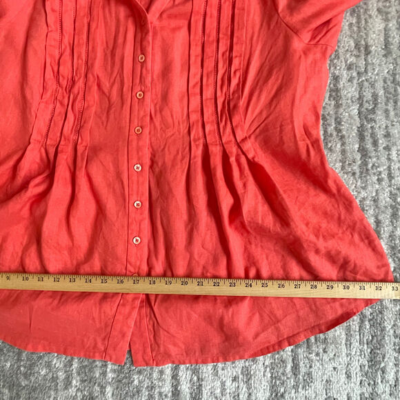 Coldwater Creek 100% Linen Collared Button-Front Pleated Top Size 2X Orange - Picture 14 of 15